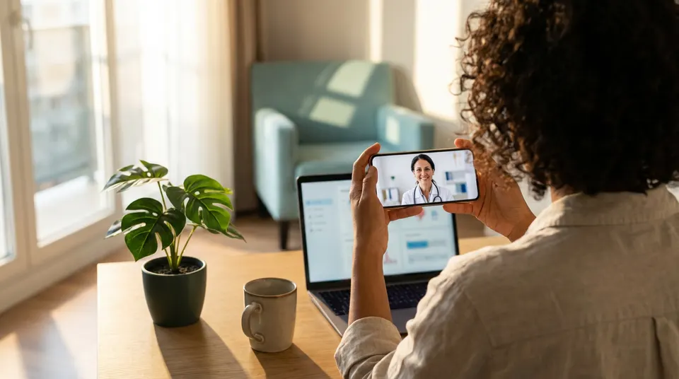 Patient on a video call with a licensed Colombian physician